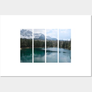 The fabulous alpine lake of Carezza in the Dolomites (Bolzano). Lovely place in the Italian Alps. Reflections in the water. View from the shore. Sunny spring day. Trentino Alto Adige Posters and Art